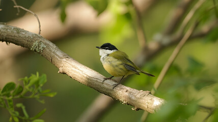 A Cyprus warbler (Sylvia melanothorax) perched gracefully on a beautiful branch.