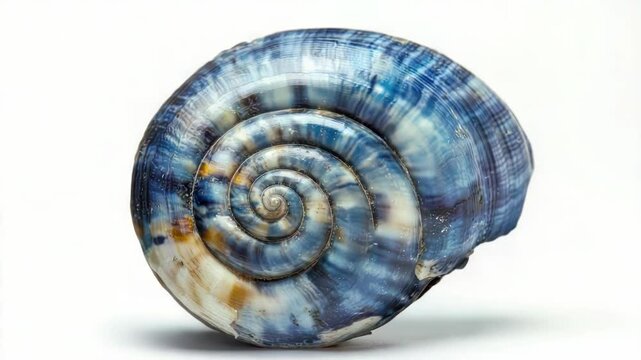 A detailed view of a shell on a white background, suitable for use in still life or nature-inspired designs