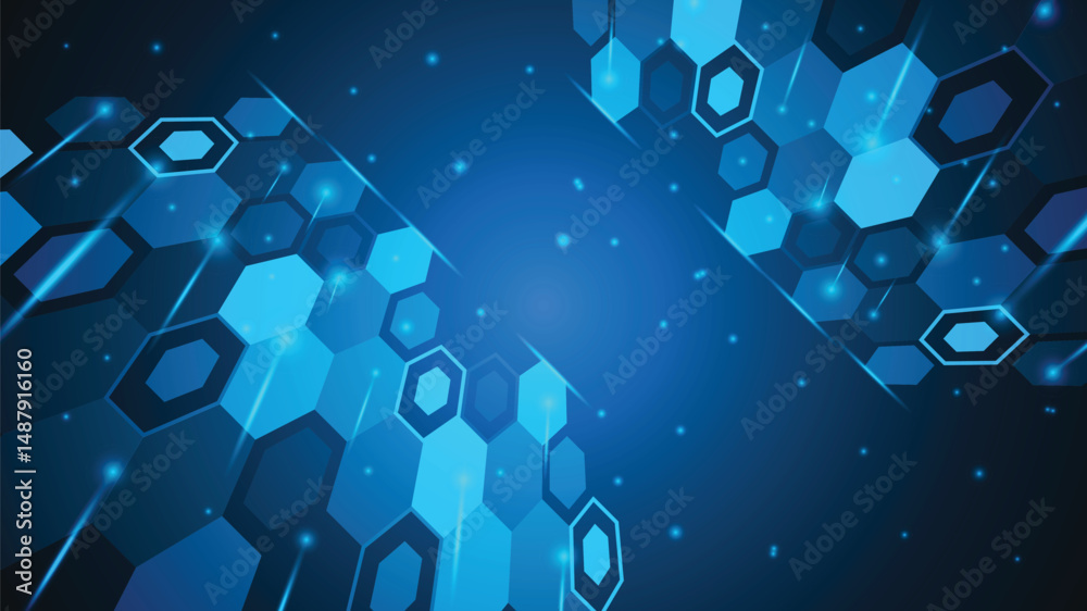 Wall mural modern abstract background featuring glowing hexagon patterns and blue digital tech inspired design