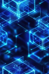 Fototapeta premium Abstract digital network: glowing blue cubes connected by lines, forming a complex technological structure. Perfect for tech, AI, or futuristic themes. : Generative AI