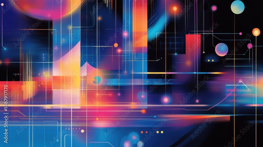 Leinwandbilder abstract digital artwork depicting vibrant, interconnected lines and shapes, evoking a sense of futu