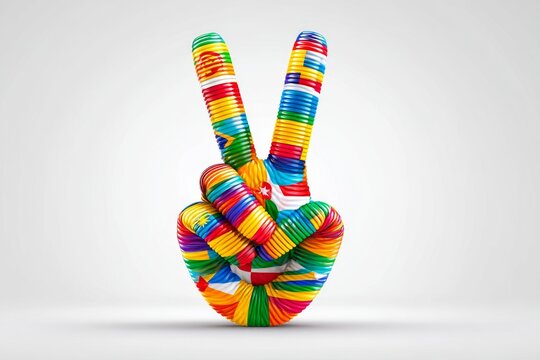 A peace sign formed from various national flags arranged in a minimalist layout
