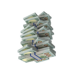 Transparent PNG 3D render of 100 dollar banknotes with realistic textures and lighting. Isolated on alpha background, ideal for finance, design, marketing, and visual presentations.