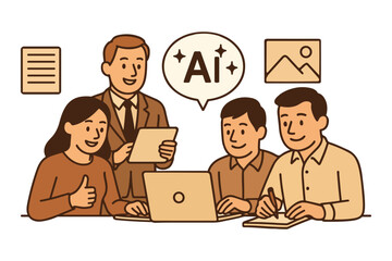 Fototapeta premium Team collaboration with AI productive meeting illustration