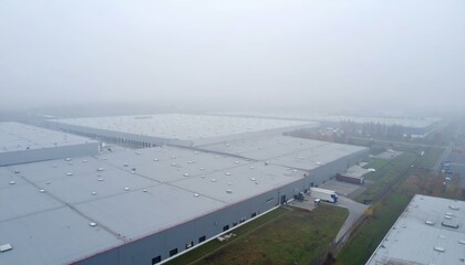 Fototapeta na wymiar Industrial Refrigerated Warehouse with Loading Docks in Foggy Atmosphere
