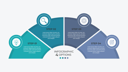 infographic 4 point stage template with half circle speedometer shape for slide presentation vector