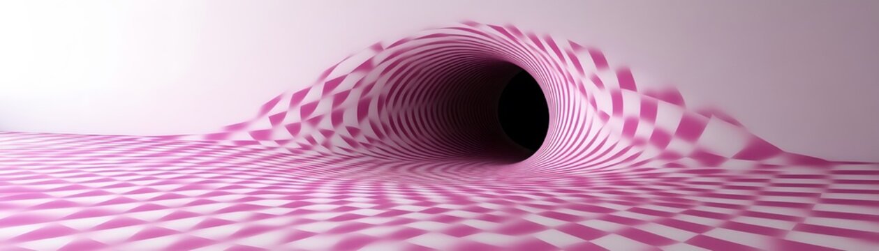 Abstract tunnel design with checkered pattern.