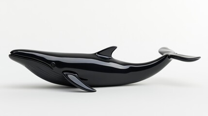 Black glossy whale figurine isolated on white background.