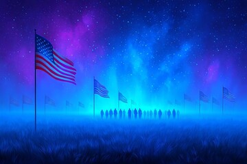 a realistic image of families gathered at a national monument for remembrance