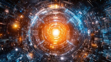 Obraz premium Hyperspace tunnel, glowing with vibrant energy