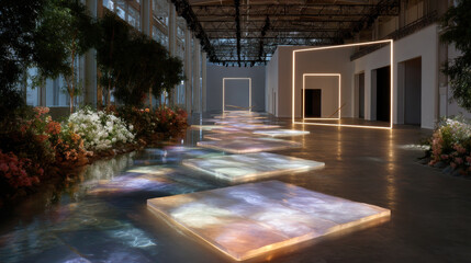 High-tech indoor maze with interactive floor projection