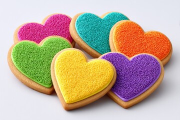 Fototapeta premium a realistic photo of heart-shaped sugar cookies decorated with colorful icing