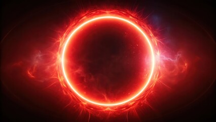 Obraz premium A glowing neon red circle with a pulsing effect emits an otherworldly aura in a dark ambient setting, vibrant halo, energetic pulse