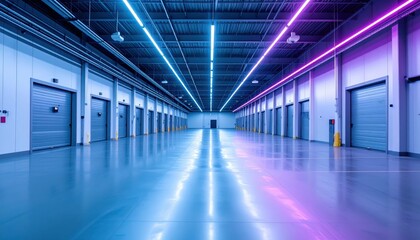 Modern Refrigerated Warehouse Interior with Neon Accents and Security