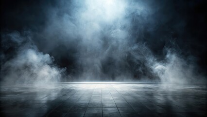 Foggy mist rising from a dark metallic surface with eerie silence, ominous , darkness,  ominous ,darkness