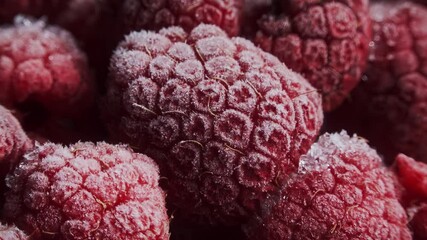 Ice covered Raspberries close up stock footage