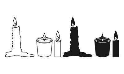 Melting Candle Black Flat and Outline Style. Simple Candle Icon on White Background.