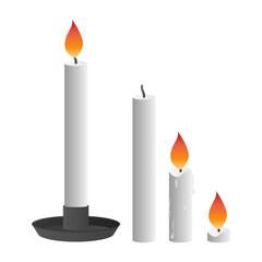 Burning Candles Decoration Vector. Aromatic Candles on White Background. Candles with Candle Holders.