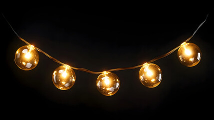 A string of warm-glowing round bulbs hangs in a curve, perfect for cozy decor, isolated
