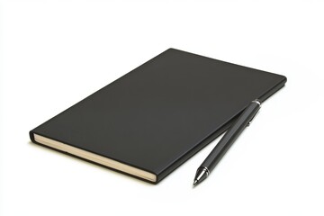 Black notebook with pen, ideal for journaling, note taking, and professional use.