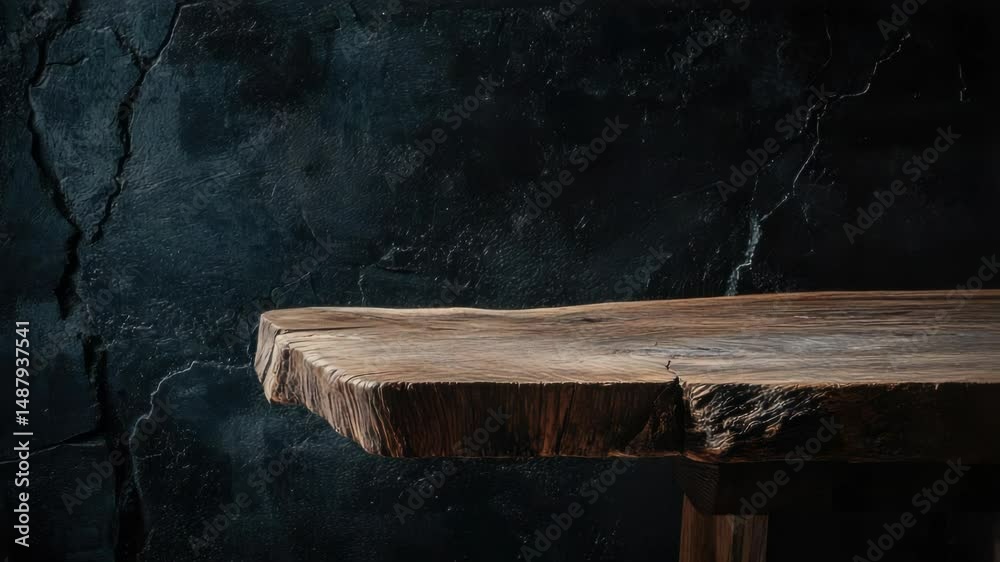 Poster A simple wooden table placed in front of a dark background