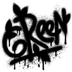 graffiti Green text sprayed in black over white.