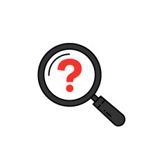 Magnifying glass with question mark symbol in simple vector design  