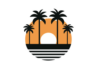 Sunset Minimalist and Palm Trees Silhouettes Vector