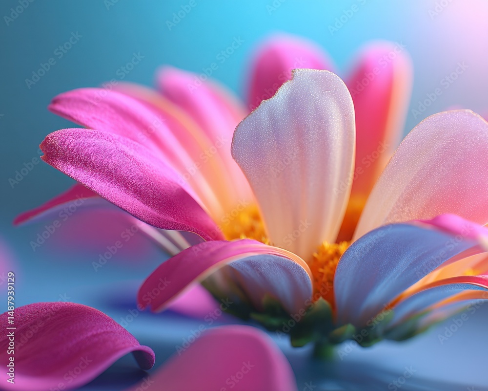 Aufkleber close-up view of a vibrant pink and white flower, petals exhibiting delicate texture and soft lighti