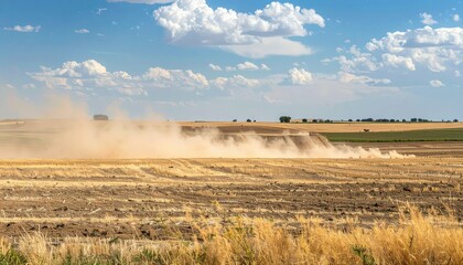 Fototapeta premium Photorealistic Depiction of Fertile Farmland Turned to Dust Bowl