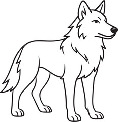 Standing Wolf Line Art Vector Silhouette