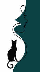 Elegant Silhouette of a Woman and Cat in a Modern Design
