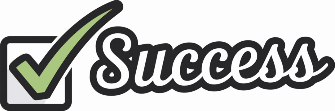 Green checkmark with &ldquo;Success&rdquo; text in cursive on white background