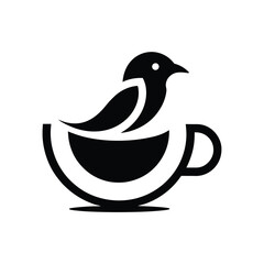 Bird nestled inside a teacup silhouette
