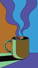 Vibrant Pop Art Coffee Mug with Steaming Vapor