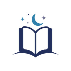Book with moon and stars above in dreamy concept