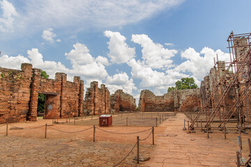 Interior of the church in the ruins of San Ignacio in Misiones, Argentina.