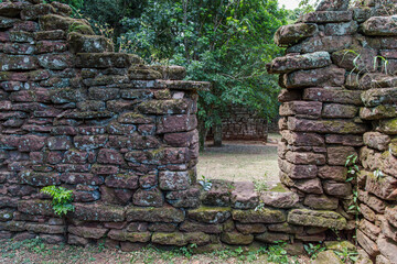 Stone walls at the ruins of San Ignacio in Misiones, Argentina.
