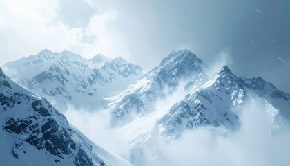 Obraz premium Raging Snowstorm Across Majestic Mountain Range in Hyperrealistic Style