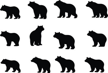 Twelve black bear silhouettes arranged in a grid pattern on a white background