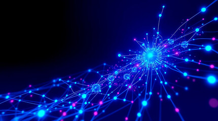 Futuristic digital interface with AI and neural network visualization background