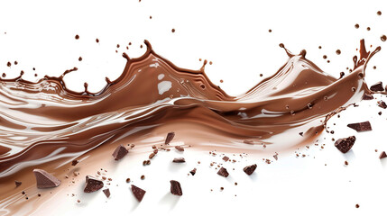 Chocolate Splash With Pieces On White Background