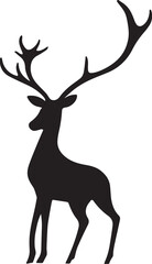 Silhouette of a deer with large antlers standing against a white background