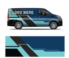 Modern Blue Van Wrap Design with Abstract Stripes