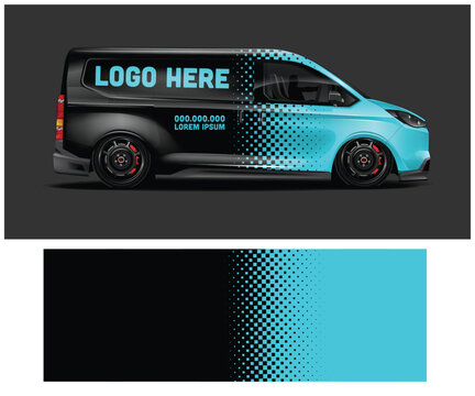 Modern Van Design Template with Halftone Pattern and Logo Space