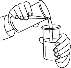 Pouring Chemicals in a beaker.