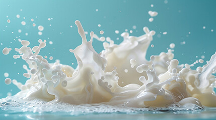 Milk Splash With Water Droplets On Blue