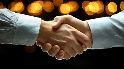 Business handshake against blurred lights