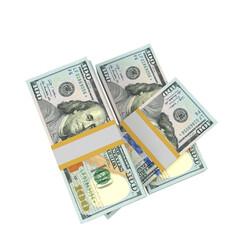 Transparent PNG 3D render of 100 dollar banknotes with realistic textures and lighting. Isolated on alpha background, ideal for finance, design, marketing, and visual presentations.