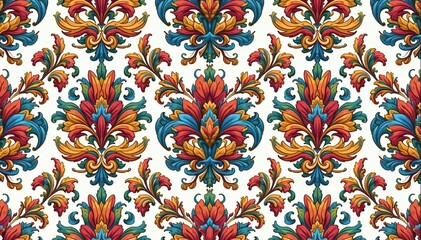 Intricate floral damask pattern in elegant, repeating design, repeat, design element